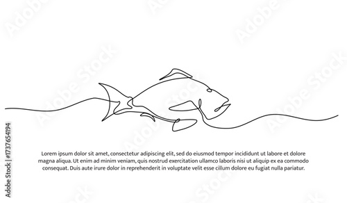 One line of tuna fish. Abstract minimal continuous line.