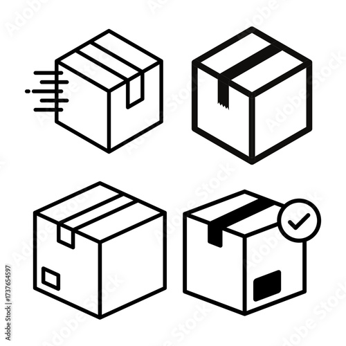 Minimalist Box Icons Representing Shipping Delivery and Package Handling Services