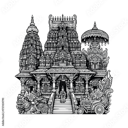 Intricate Hindu Temple Architectural Illustration