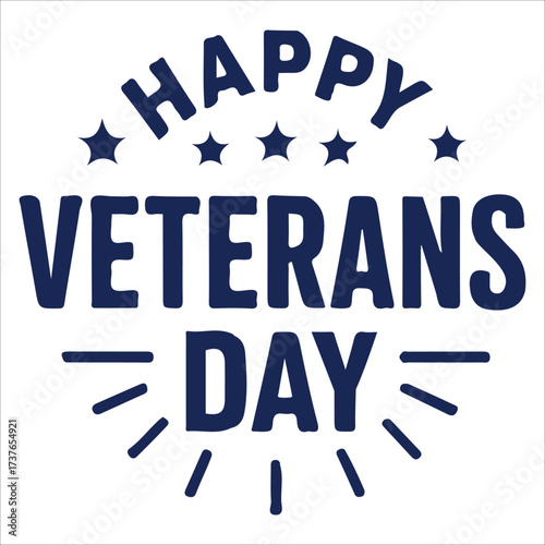 Happy Veterans Day calligraphic lettering. Handwritten script for USA holiday celebration. Vector typography design for greeting card or banner. American patriotic tribute text.