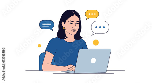 Woman Doing Online Communication, Customer Support, or Messaging Concept