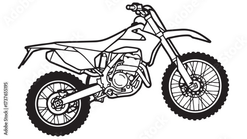Monochromatic Line Art Illustration of an Off-Road Motorcycle