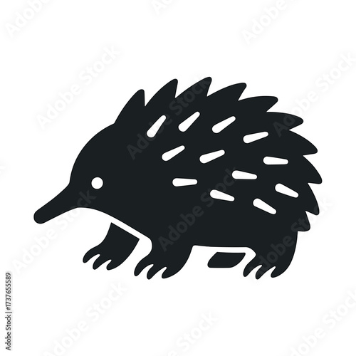 Silhouette of echidna with quills on white background