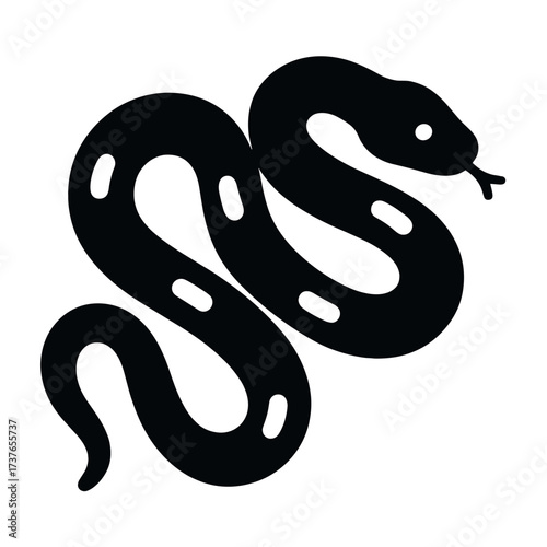 Black silhouette of snake with coiled body and forked tongue