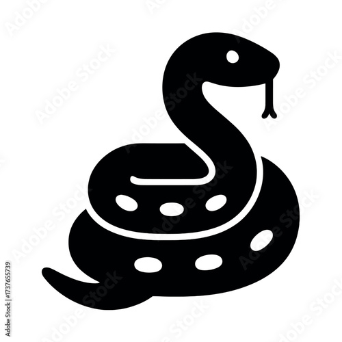 Black silhouette of coiled snake icon with forked tongue