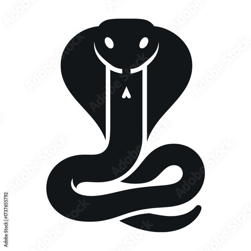 Black silhouette of a coiled cobra with spread hood