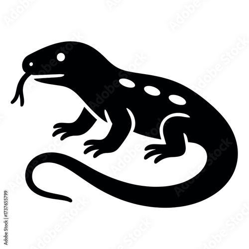 Silhouette of a lizard: reptile with spotted back and extended tongue