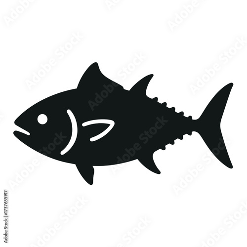 Silhouette of a tuna fish in profile view with distinctive fin and tail features