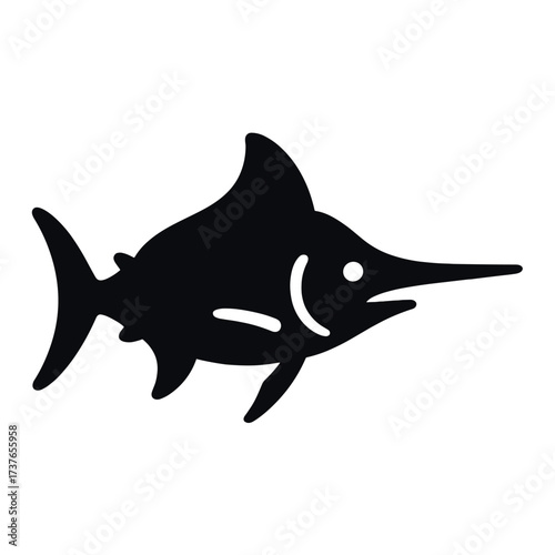 Black silhouette of swordfish on white background