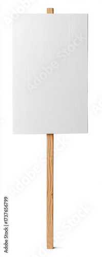 Blank Square White Sign on Wooden Pole Isolated on White Background

