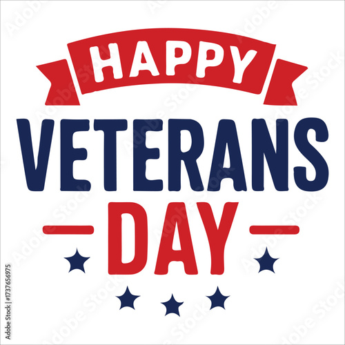 Happy Veterans Day calligraphic lettering. Handwritten script for USA holiday celebration. Vector typography design for greeting card or banner. American patriotic tribute text.