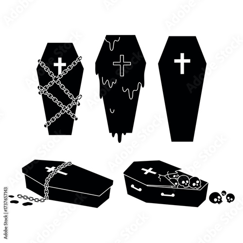 Coffin Icon Set – Halloween Grave Collection
