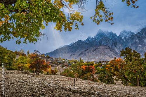Beautiful majestic view of the Machulu Valley in Skardu, Pakistan. The Machulu Valley is located on the heights of the mountains. Machulu valley is famous for its natural beauty and picturesque views
