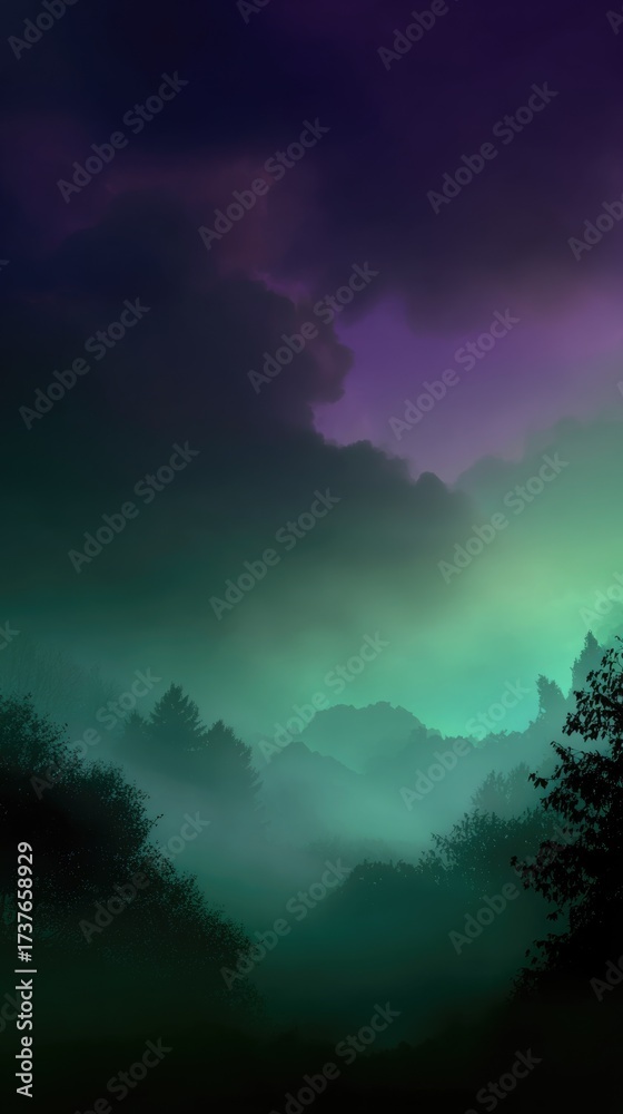 Fototapeta premium Spooky Green-to-Purple Halloween Background with Seasonal Elements 