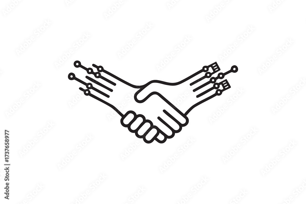 Obraz premium Futuristic Handshake Icon Black White Technology Partnership Vector