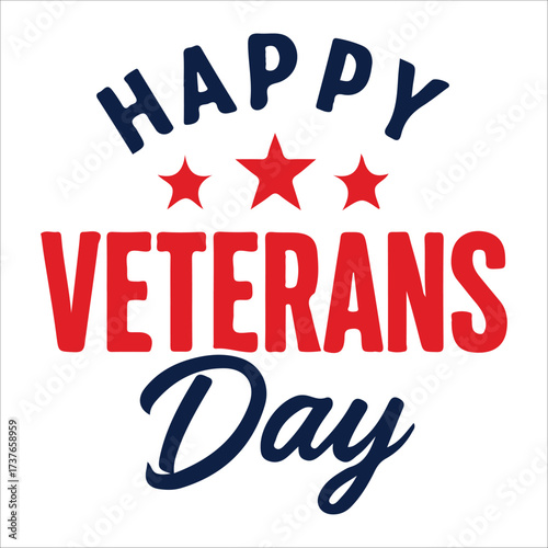 Happy Veterans Day calligraphic lettering. Handwritten script for USA holiday celebration. Vector typography design for greeting card or banner. American patriotic tribute text.