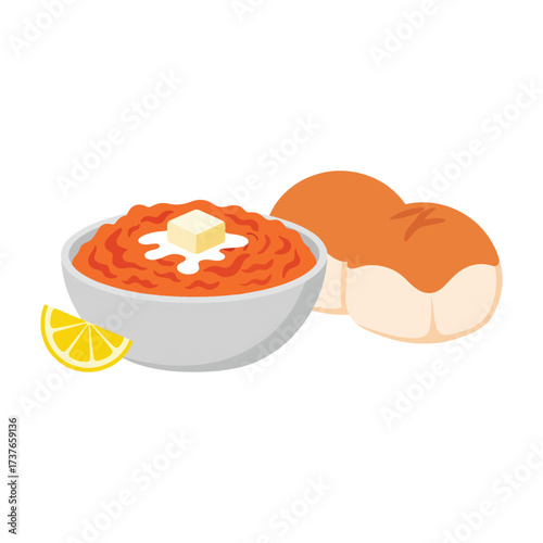 Delicious Indian Pav Bhaji Spicy mashed vegetables, buttered soft buns, lemon