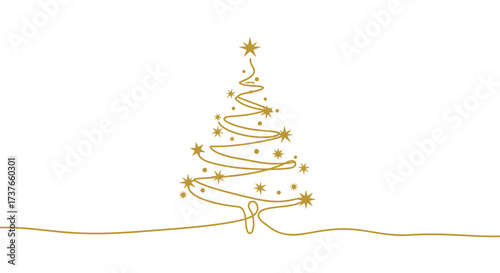 Elegant golden Christmas tree design on white background  