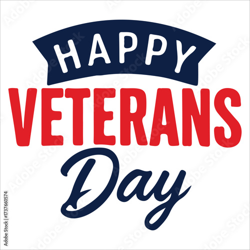 Happy Veterans Day calligraphic lettering. Handwritten script for USA holiday celebration. Vector typography design for greeting card or banner. American patriotic tribute text.