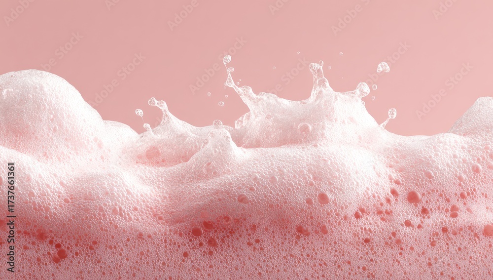 Fototapeta premium Soft pink foam with dynamic splashes against a pale pink background, creating a light and airy texture