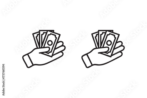Minimalist Line Art Hand with Money Icon Black White Finance Symbol