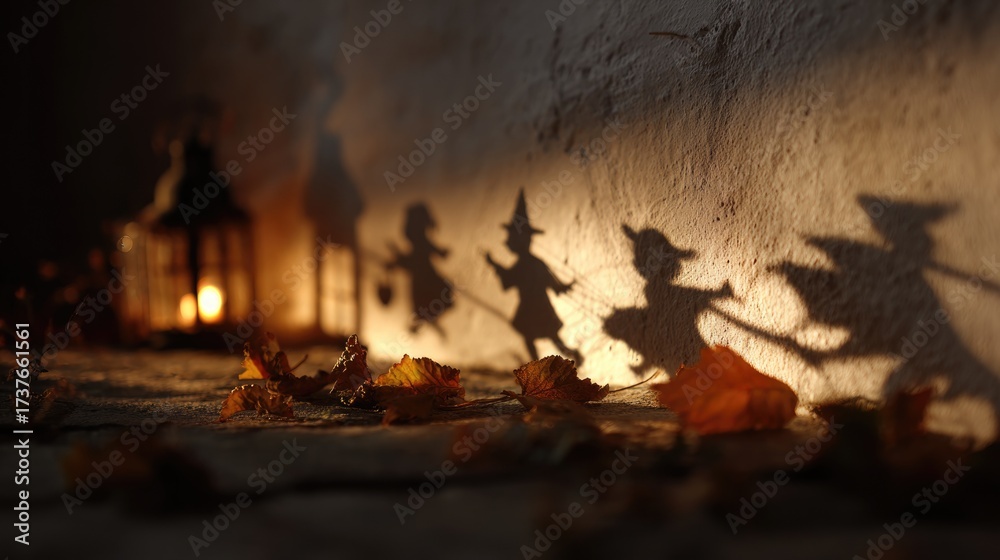 Naklejka premium Cinematic Light and Shadow Scene with Halloween Atmosphere 