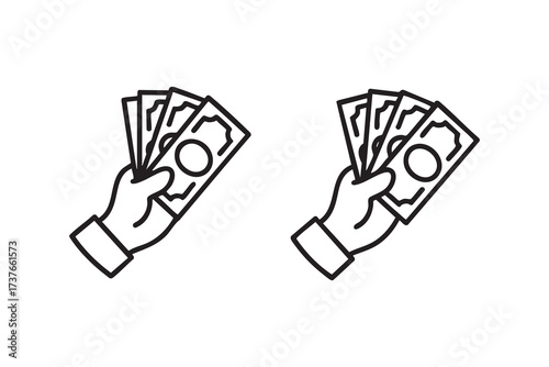 Hand Holding Dollar Bills Icon Black White Financial Payment Illustration