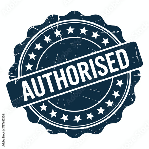 Authorised stamp design element providing official confirmation and legitimacy in document processing and approvals