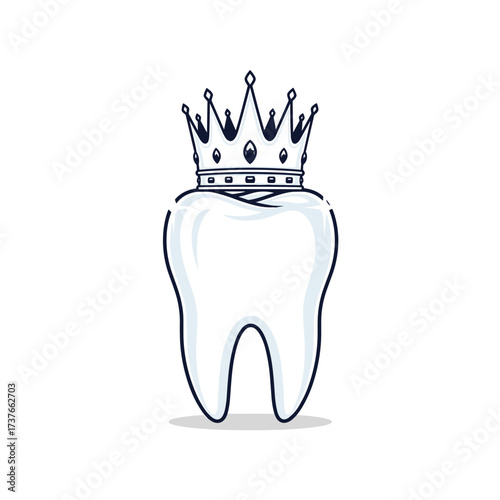 A bright white tooth wearing a regal crown symbolizing excellent dental care and a healthy smile.