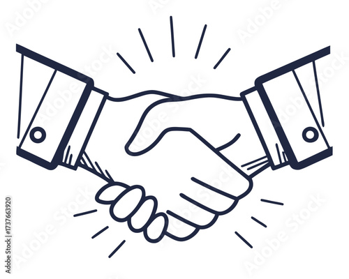 Vector illustration of hands shaking to symbolize a business agreement, partnership, or successful deal between people