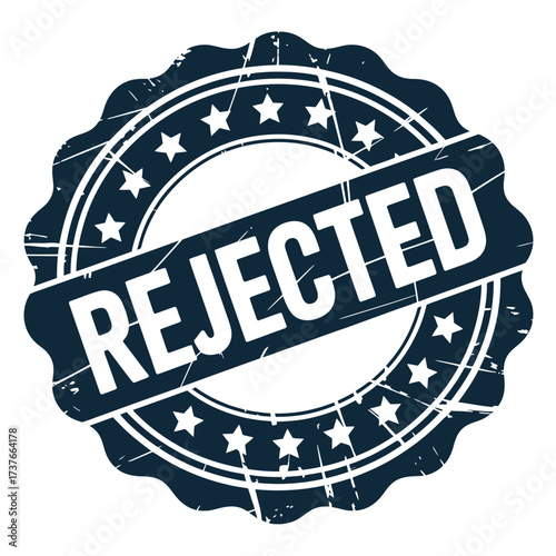 Grunge Rejected Stamp Design Depicting Disapproval and Denial with Star Accents for Web