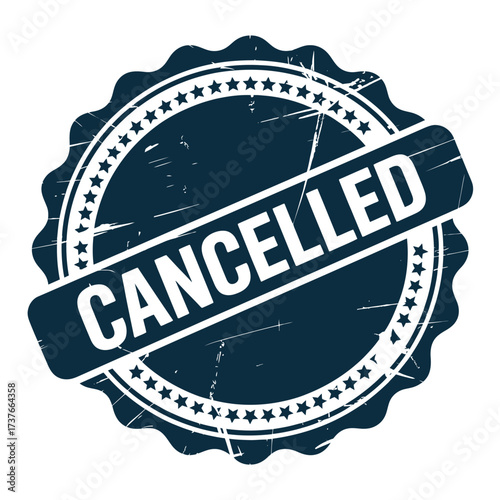 Grunge blue cancelled rubber stamp vector illustration concept for business decisions