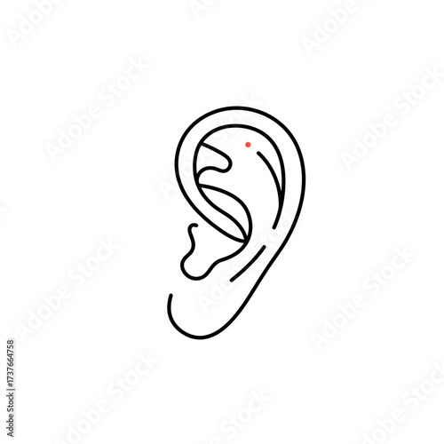 Minimalist line drawing of an ear on white background  