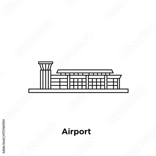 Airport building with control tower in minimalist line art style  
