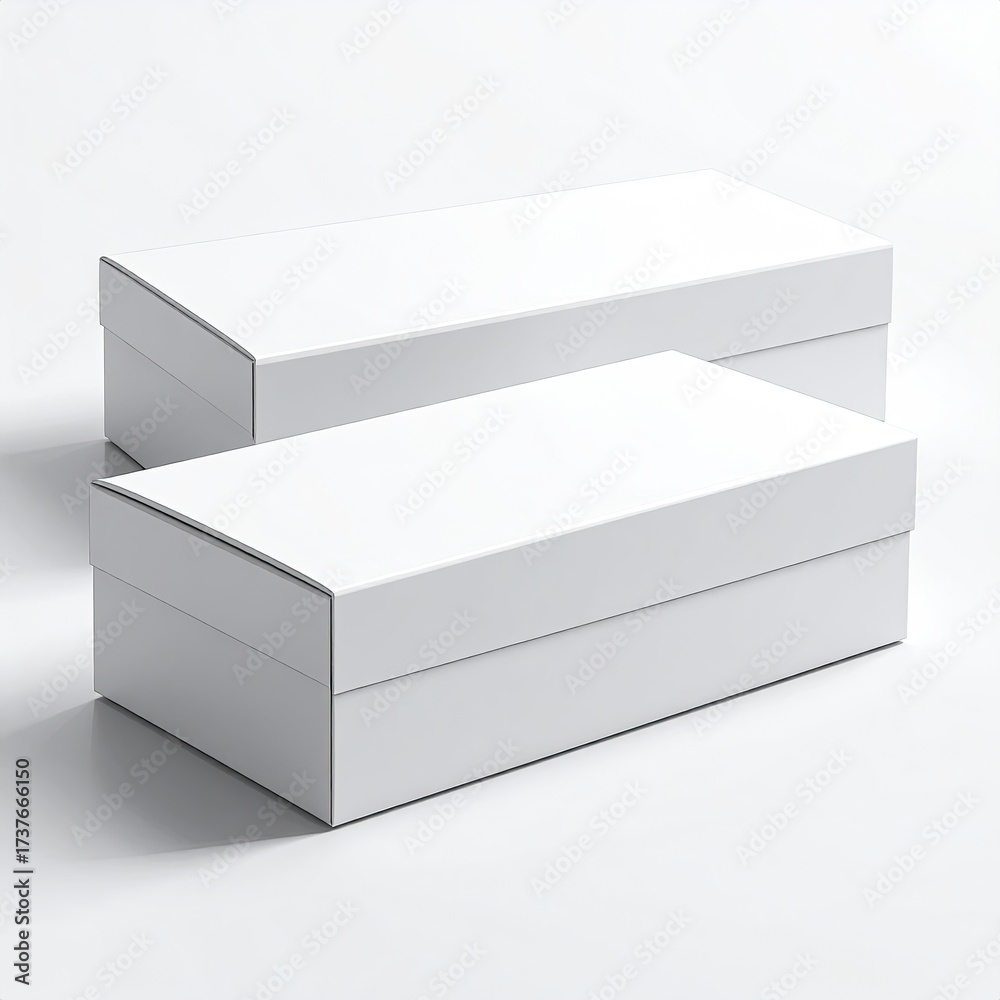 Naklejka premium Two white, rectangular boxes with lids, stacked offset