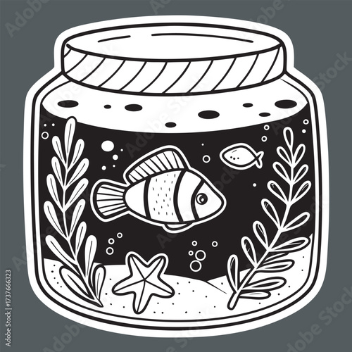 Charming Fish Bowl Illustration with Underwater Scene and Aquatic Life