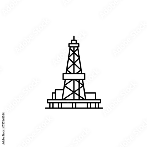 Oil rig illustration in minimalistic black and white style  