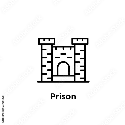 Simple illustration of a prison with towers and gates  