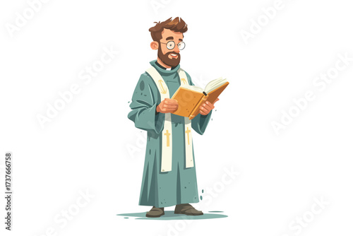 Priest reading prayers in a book hope isolated