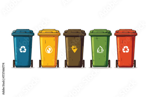 Recycling Bins Sorted by Material Type glass isolated