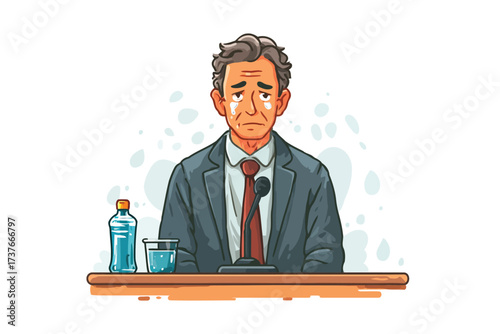 sad crying politician giving a speech at the press co bc2e6f63-9c2c-4a1b-b708-7b4bdd4bfab9 worker isolated