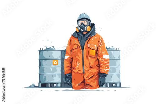 Worker in Protective Gear at Waste Processing Plant s 00a92b4e-b24a-4e1a-8f9f-66da03f56411 environment isolated