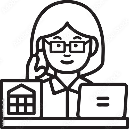 Real estate agent woman working from home with laptop icon vector