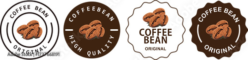 Coffee shop logo design. Retro coffee bean badge with mountain nature icon line stamp, modern vintage hipster style logo vector design, premium coffee shop bar brand symbol icon.