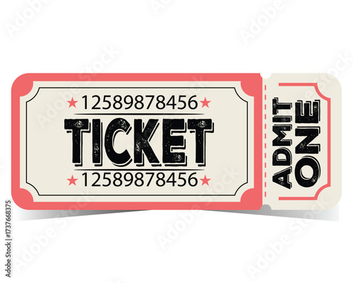 Retro Movie Ticket Vector Template Vintage Admit One Cinema Pass Illustration for Print and Design Projects