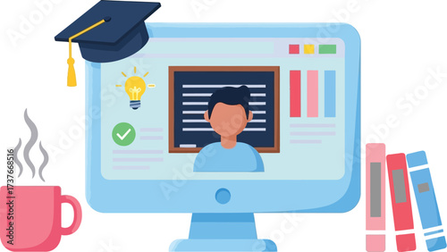 Online education learning course study from home vector design