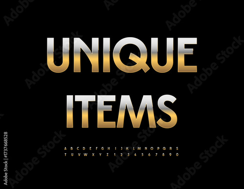 Vector Premium emblem Unique Items.Trendy Glamorous Gold Font. Modern Luxury Alphabet Letters and Numbers set.