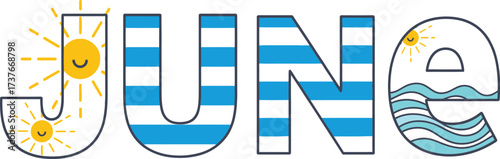 Celebrate june summer month with sun sea and blue striped design