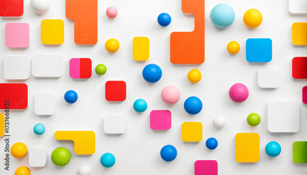 Obraz premium abstract geometric background with rounded squares and spheres in bright colors