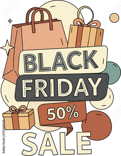 Two young women holding shopping bag and Black Friday sign vector illustration in casual autumn fashion style 